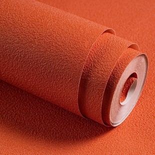 2024墙壁纸店新款 轻奢硅藻泥颗粒素纯橙色自粘铺装 修美容院背景3D