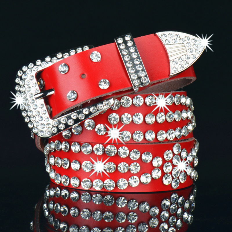 真皮满钻女皮带牛仔裤带针扣带百搭时尚牛皮带水钻腰带裙带