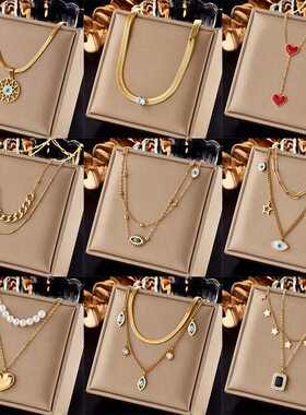 欧美时尚复古钛钢镀金不掉色首饰项链几何爱心恶魔之眼装饰女项饰