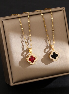 项链女 四叶草冷淡风ins镶钻轻奢钛钢锁骨链直播爆款吊坠高级配饰