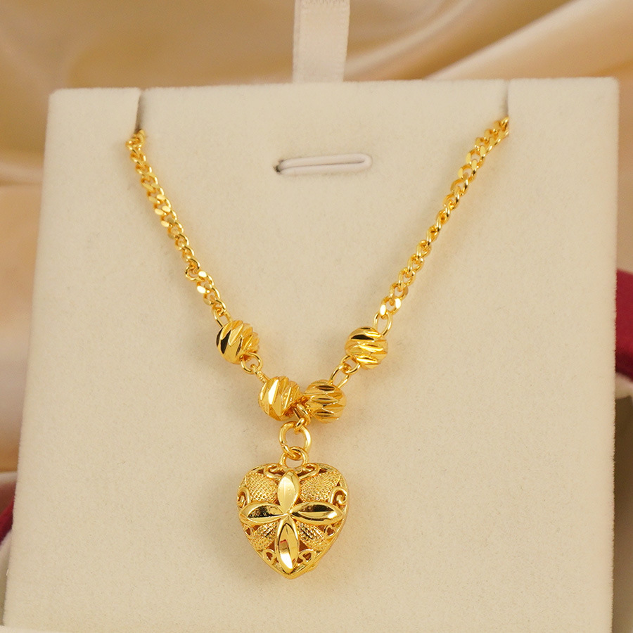 越南沙金四叶草爱心吊坠久不掉色梵家精工镀金蜂巢轻奢气质女项链