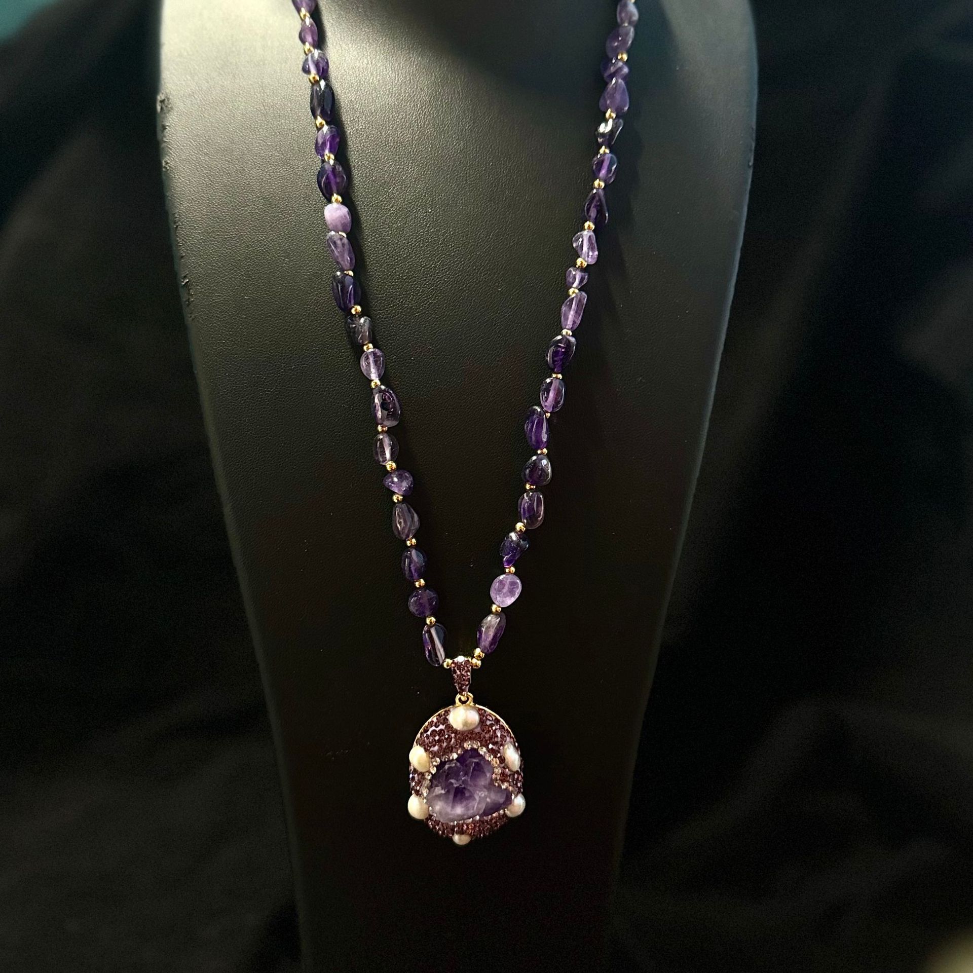 天然紫水晶原石项链颈链工厂批发毛衣链优雅百搭大气精致原创设计