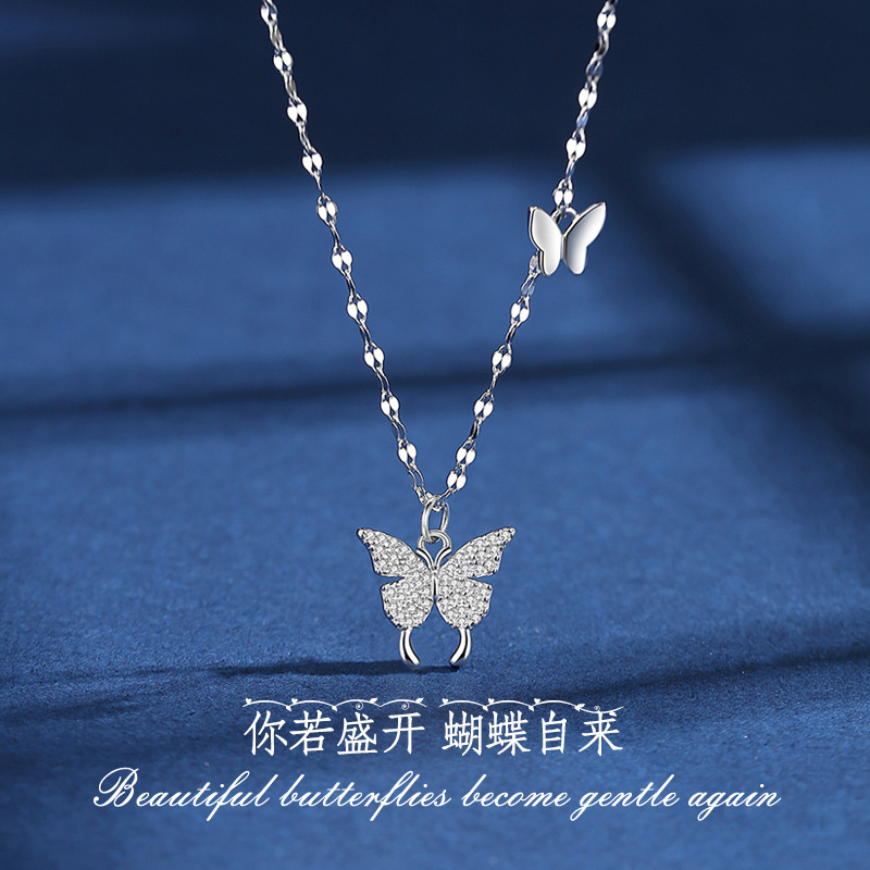 s999纯银蝴蝶项链2023秋冬新款轻奢高级感小众设计爆款毛衣链