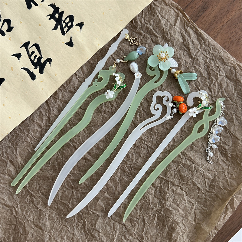 玉簪古风发簪竹节玉兰花流苏铃兰花发钗汉服仙气旗袍头饰清冷