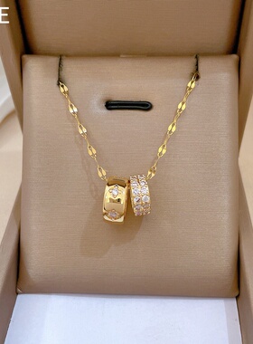 【钛钢】双环小蛮腰满钻时尚轻奢气质华丽满钻项链女百搭锁骨链