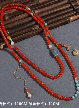 厂家批发中国风红软璎珞古风超仙背云古风红色加长版斜跨复古项链