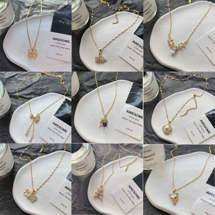 时尚 新款 钛钢项链女ins风个性 日韩版 电镀18K金色四叶草锁骨链 热卖