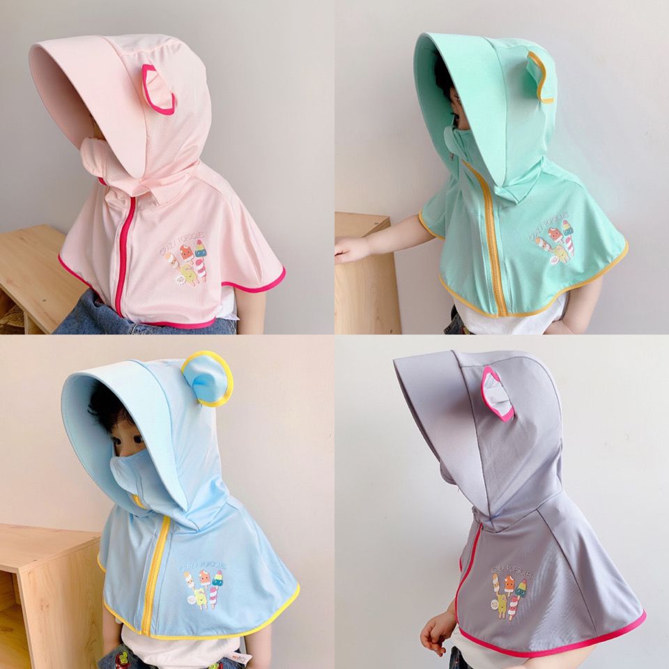 4个月到5岁婴儿帽子夏防晒衣一体男女童遮阳帽大檐帽防晒斗篷护脖