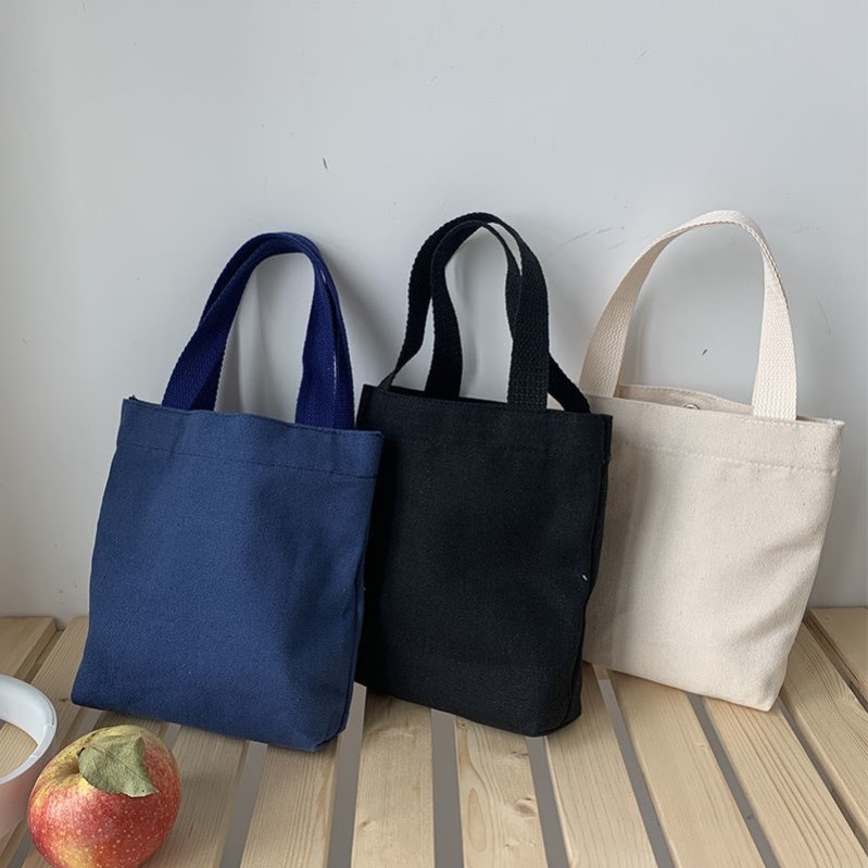 简约纯色帆布包大容量饭盒便当手提手机包DIY耐用布袋手拎购物袋
