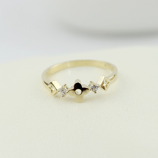 吉恩希日韩流行纯14K黄金Au585女士小花戒指可爱无名指食指戒子