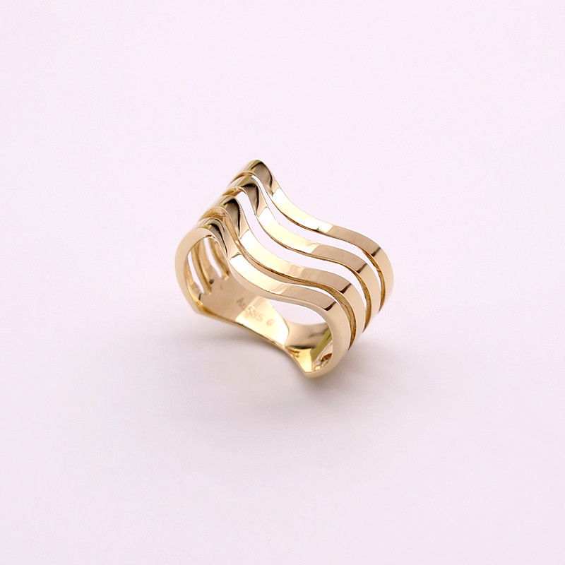 韩国纯14K黄金Au585大气轻奢简约款女戒指光面波浪形多层指环戒45