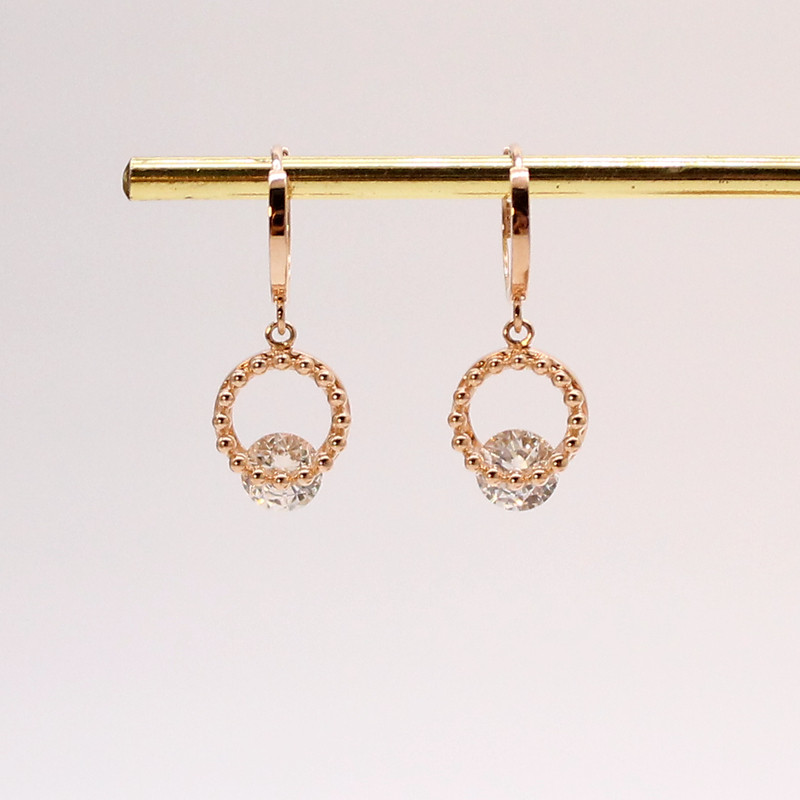 韩国纯14K黄金Au585女耳环彩金玫瑰金小圈圈款锆石耳扣简约时尚通