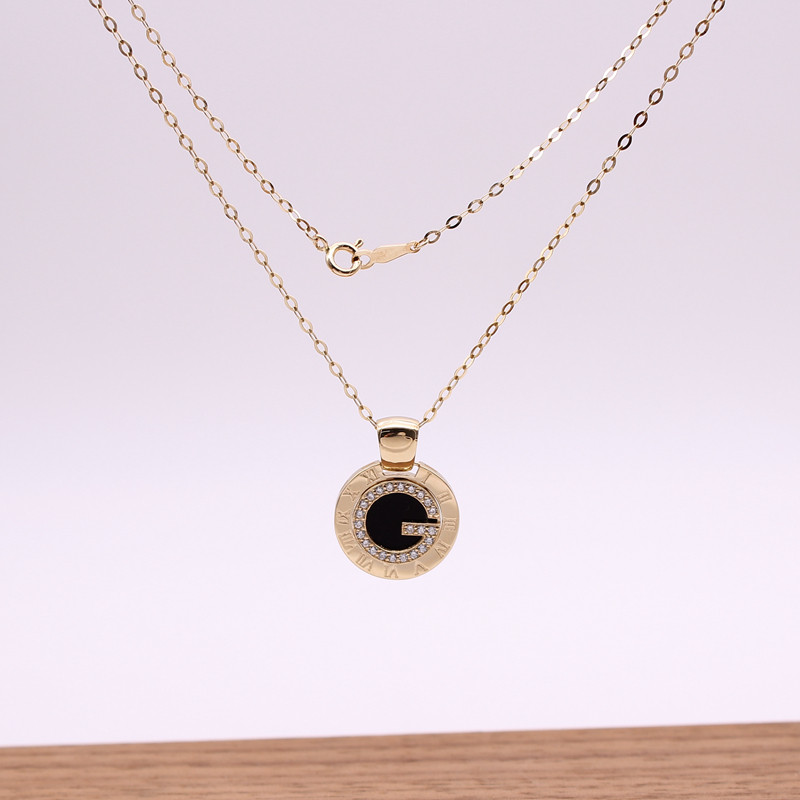 GNC韩国纯14K金Au585黑玛瑙女士字母G吊坠大气时尚节日送女友妈妈