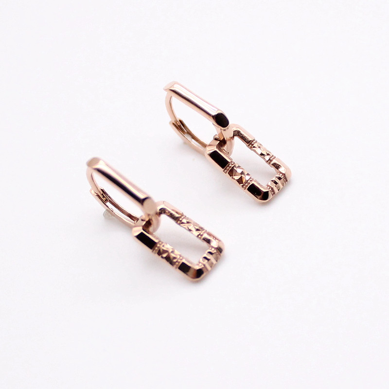 韩国纯14K黄金Au585玫瑰金彩金耳环简约时尚小方块耳坠秋季新款礼