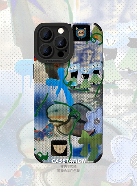 蓝色涂鸦风拼贴collage瞳眼竖条纹iPhone17pro华为pura80mate70vivo小米17红米k80OPPOreno14/VIVOX300手机壳