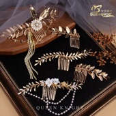 2024原创复古希腊欧美风金色保色橄榄叶子发梳插舞台盘发写真头饰