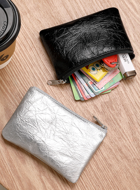 日韩简约零钱包女爆裂纹薄款真皮质感小巧收纳包驾驶证卡包钥匙包