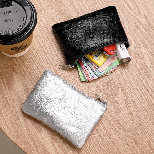 日韩简约零钱包女爆裂纹薄款真皮质感小巧收纳包驾驶证卡包钥匙包