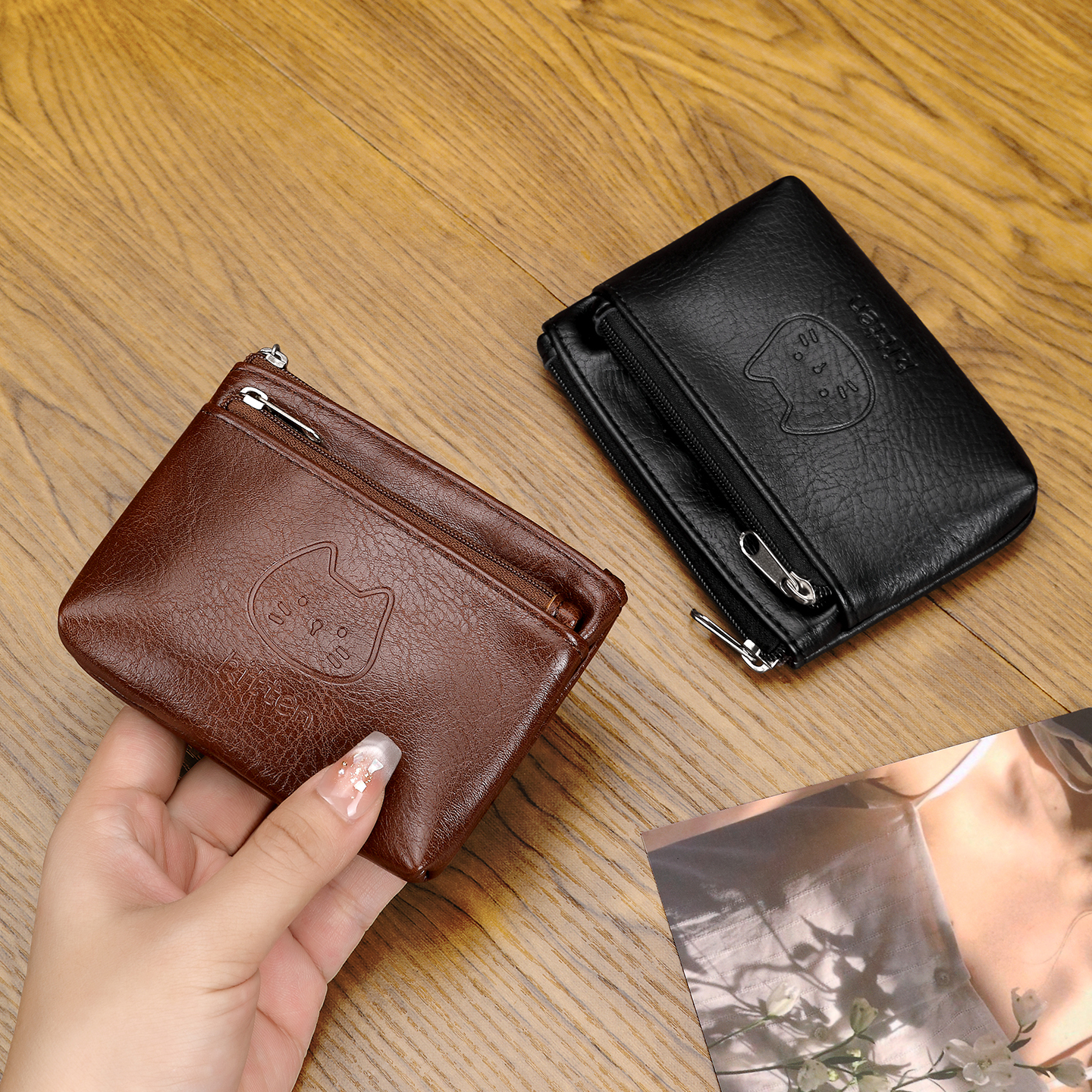 复古可爱猫咪零钱包女大容量便携小巧学生创意钱包拉链证件收纳包