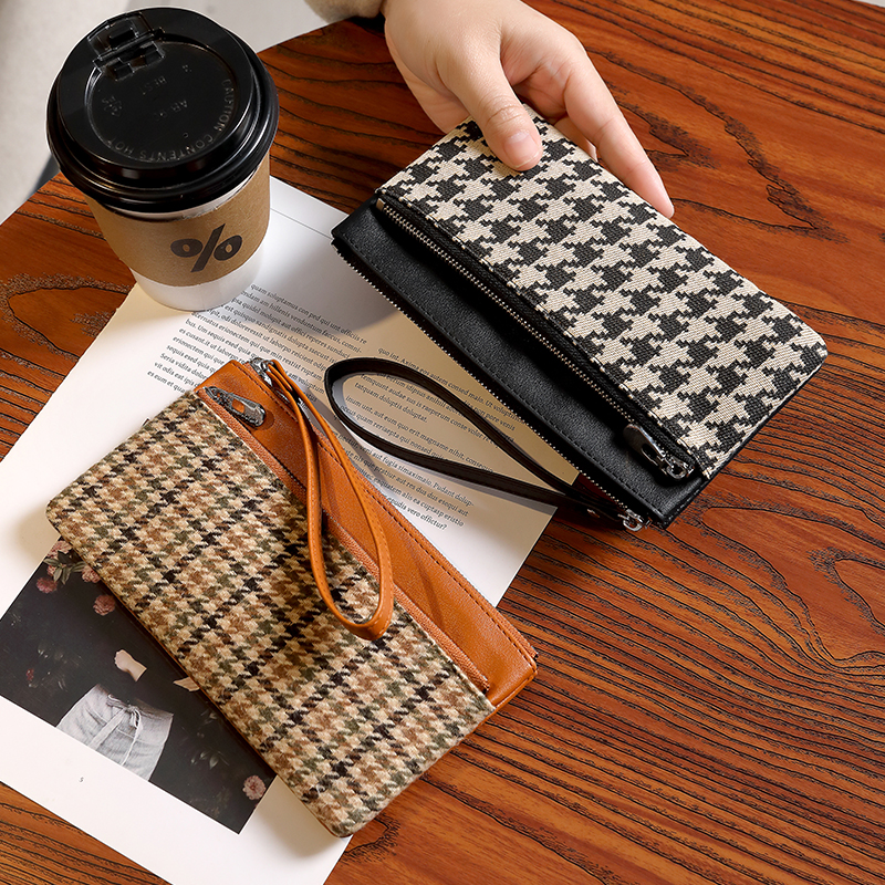 千鸟格长款钱包女大容量卡包2025新款爆款精致高档小众设计零钱包