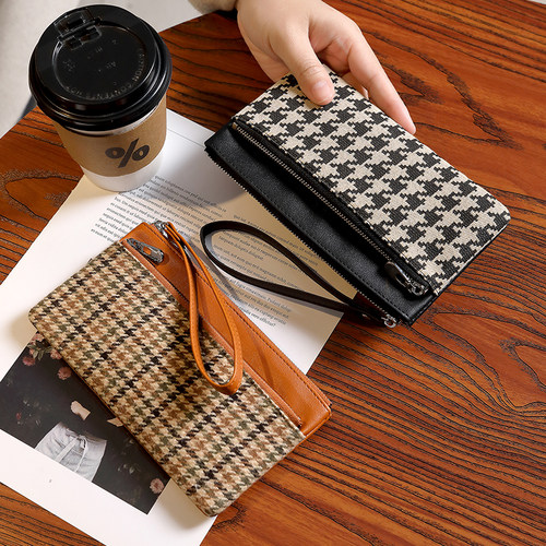 千鸟格长款钱包女大容量卡包2026新款爆款精致高档小众设计零钱包