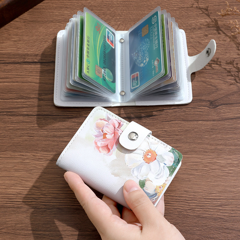 新款复古油画风卡包女士大容量多卡位超薄小巧防盗防消磁银行卡套