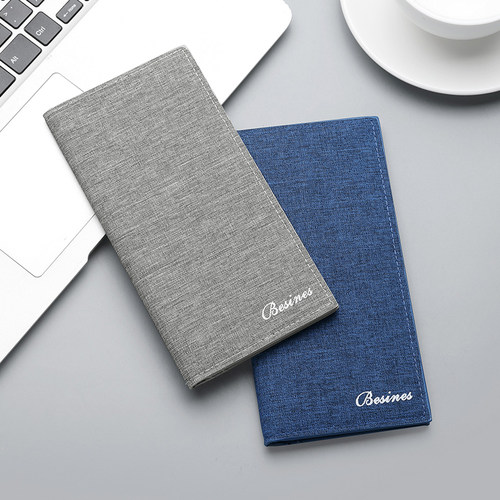 帆布长款钱包男士商务超薄多卡位皮夹卡包简约日韩潮学生折叠钱夹