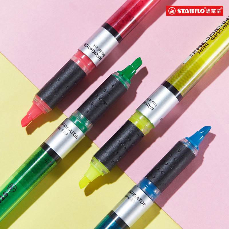 stabilo德国思笔乐荧光笔巡航乐荧光标记笔淡色系学生用无味糖果色记号笔彩色笔莹光粗划重点银光做笔记用545