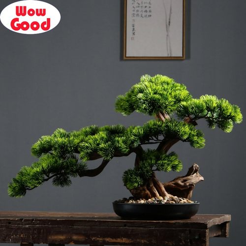 Simulation welcome pine bonsai office Chinese plant decor