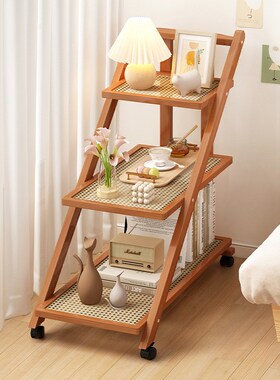 Wooden coffee table living room movable storage rack small