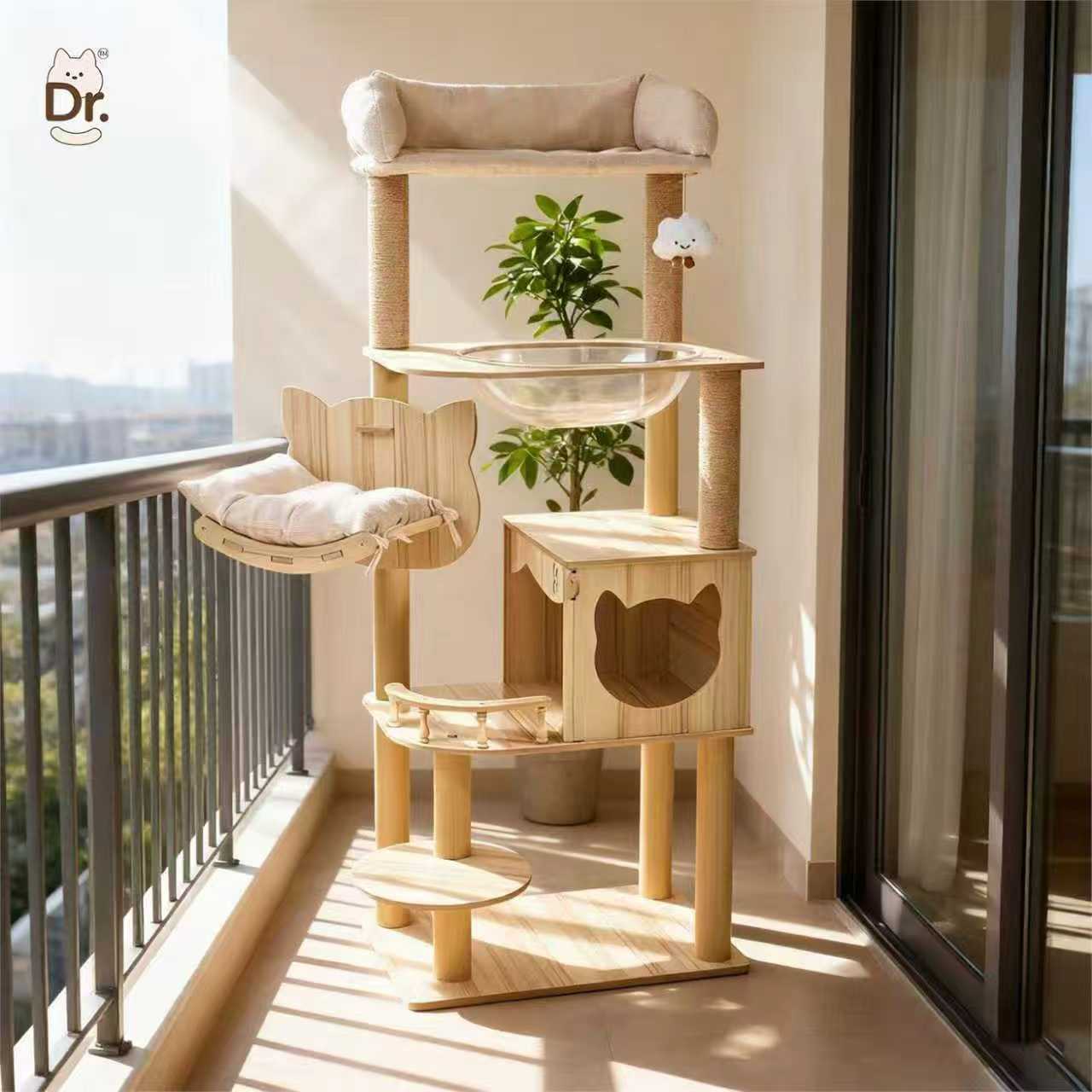 Wooden Cat Climbing Tower Cat Tree House Indoor Cats Large