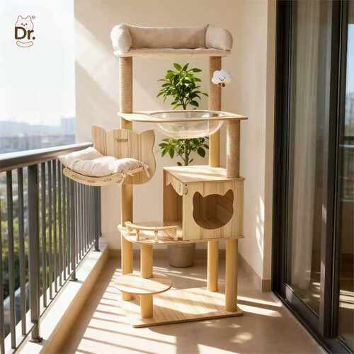Wooden Cat Climbing Tower Cat Tree House Indoor Cats Large