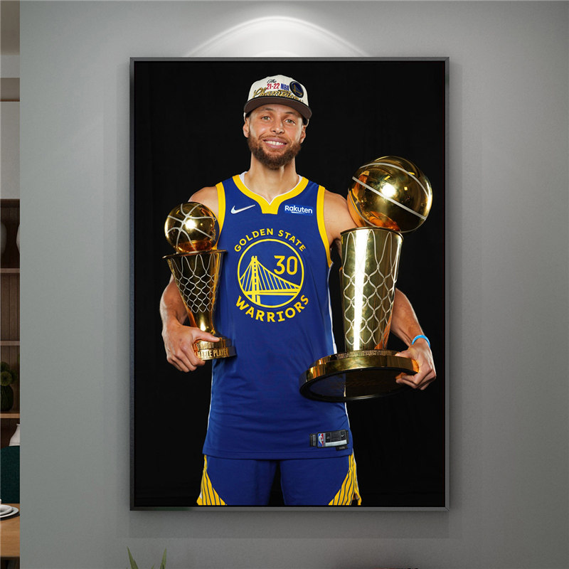 库里装饰画NBA海报 勇士2022夺冠玄关壁画汤普森图片科比铝金挂画