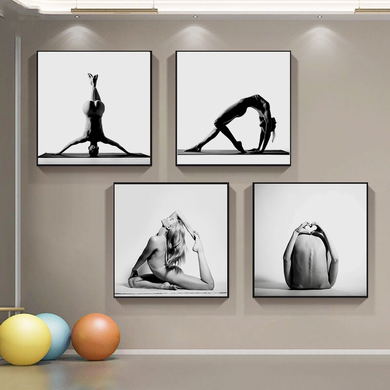 瑜伽普拉提挂画艺术健身房背景墙画舞蹈室壁画瑜伽馆教室装饰画