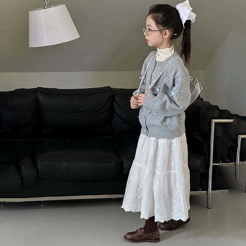 女童春秋外套2025新款女大童春装针织内搭开衫儿童洋气裙子套装