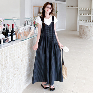 夏装 条纹背带裤 加图白t 2533背带裙P125控188 现货2025新款