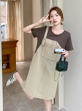 首发现货25夏装休闲T拼接假两件套连衣裙2D044-767-P115-K175