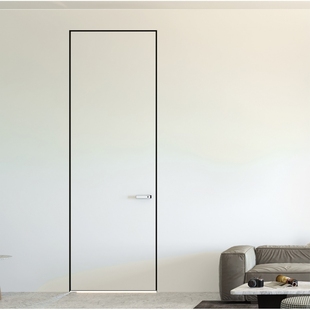 香港极简铝木门隐形门定做窄边无框暗门格栅背景墙门墙一体通顶门