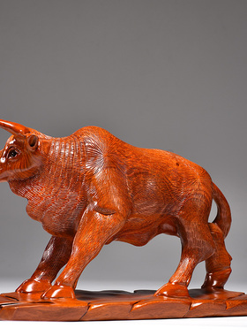 花梨木雕牛摆件实木工艺品家居客厅玄关店铺办公室装饰开业送礼品