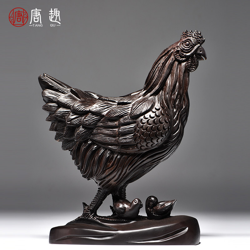 黑檀木雕鸡摆件实木雕刻母鸡十二生肖鸡摆设家居装饰品红木工艺品