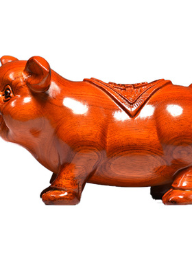 梨木雕刻一对猪三合十二生肖动物实木质家居装饰红木工艺品