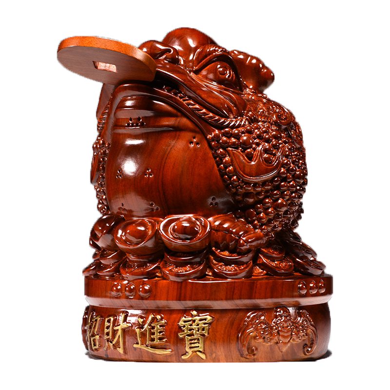 木雕三足金蟾摆件家居客厅工艺品