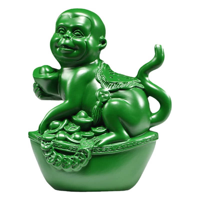 绿色木雕猴子摆件实木雕刻红木