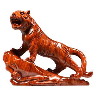 花梨木雕老虎摆件实木质上山虎生肖工艺品家居办公桌面装饰工艺品
