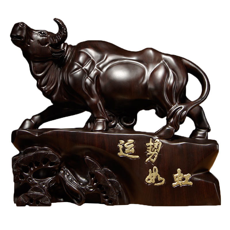 运势如虹牛气冲天送礼黑檀木雕