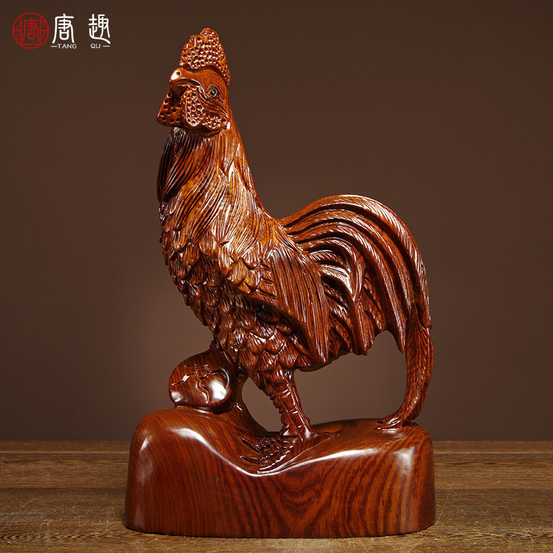 雕刻生肖鸡家居客厅红木工艺品