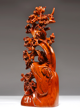 花梨实木雕刻喜上眉梢根雕摆件雕刻工艺品家居客厅玄关装饰送礼品