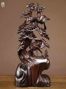 黑檀木雕松鹤延年摆件红木雕刻工艺品实木家居饰品客厅摆设送礼品