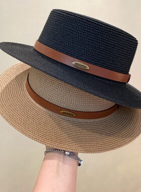 法式赫本风时尚名媛风平顶小礼帽英伦复古黑色海边防晒沙滩遮阳帽