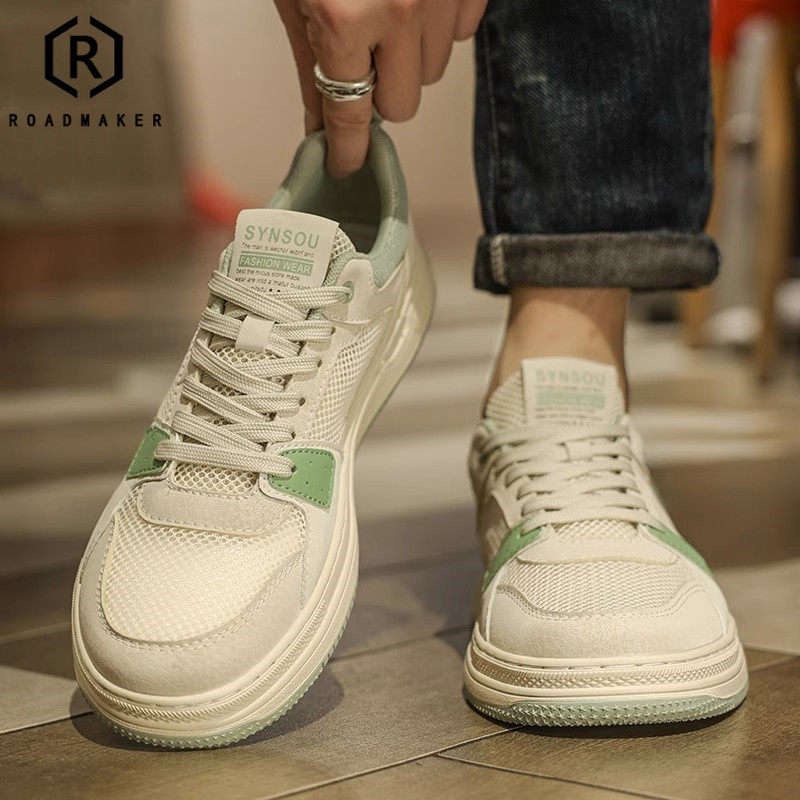 ROADMAKER2025年夏季新款运动休闲板鞋男厚底百搭透气镂空网面鞋